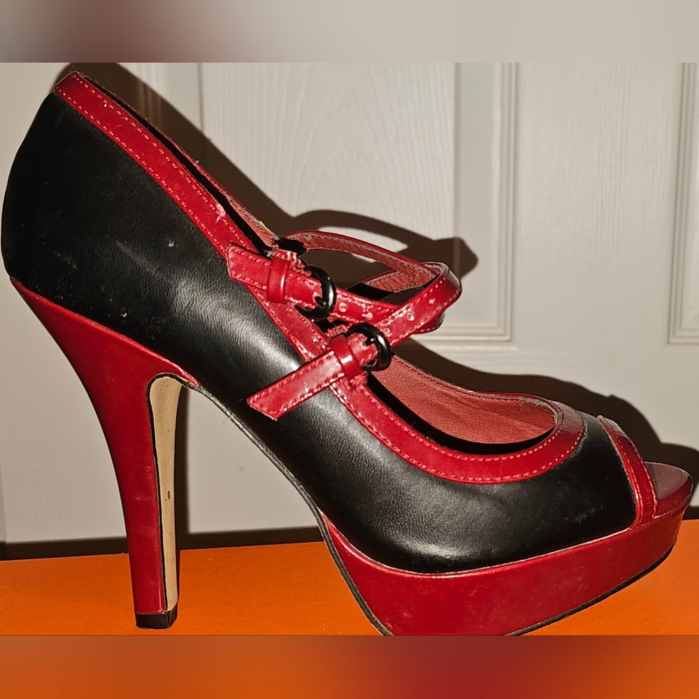 Hot Tomato Black and Red Peep Toe Heels